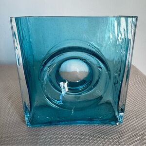 Christian Tortu Aqua Blue Diablo Glass Vase Signed Mid Century Modern France